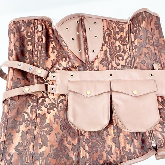 Bustier Corset Brown Brocade Lace Up Stretch Plus Size XXL Steampunk Pin-Up Goth - Picture 3 of 7